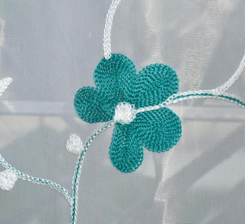 Image of Embroidered Floral Sheer Net Curtain for Window - 5x4 Feet - Transparent Aqua Net Curtain - Pack of 1 - Elegant Lightweight Decor for Living Room & Bedroom