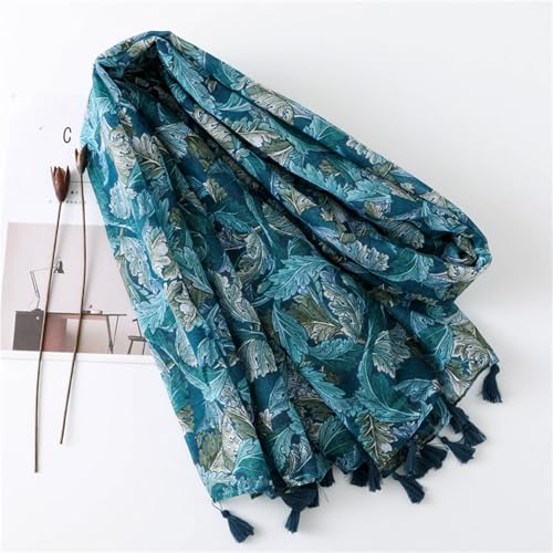 Scarf for Women Lightweight Green Leaves Pattern Boho Shawl Wrap with Tassels Soft Fall Winter Scarves for Women (Green)4