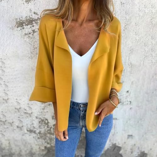 Women's Casual Faux Suede Jacket Lightweight Cardigan 3/4 Sleeve Cropped Jacket Open Front Cardigans Fashion Fall Coats2