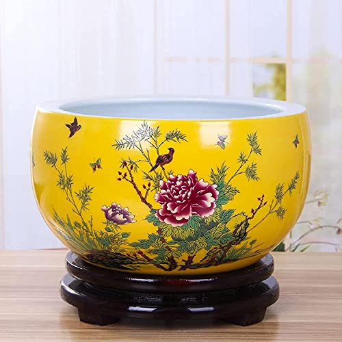 Maceta redonda de Jingdezhen extra grande para loto y plantas hidropónicas de interior