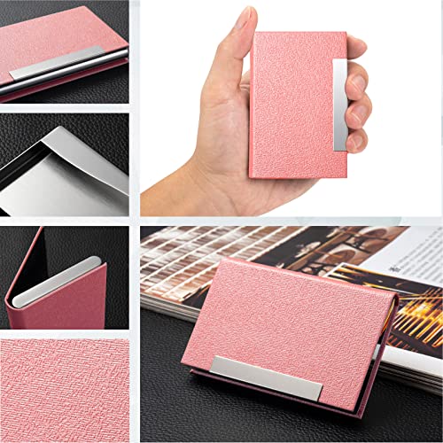 Vigormarket Business Card Holder, Multi Cards Case - Luxury PU Leather & Stainless Steel, Pink3