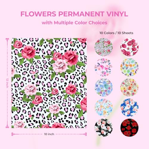 Image of HTVRONT Floral Permanent Vinyl 10 pcs 12 x 10 in Watercolor Flower Design