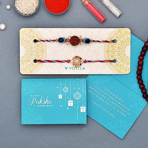 2 Colorful Stones & Rudraksha Evil Eye Rakhi