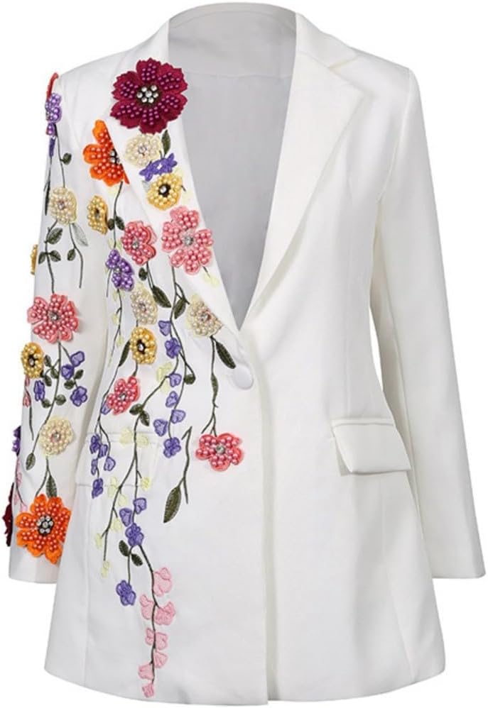 Womens Exquisite Floral Embroidery Design Luxury Tailored Suit Blazer for Women Tuxedo Blazer