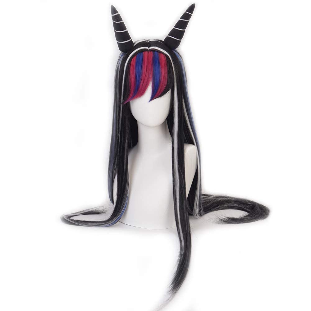 XiongXiongLeMioda Ibuki Cosplay Wig Black Red Long Straight Costume Wigs + Wig Cap for Women Girls Party Halloween Christmas(Mioda Ibuki)