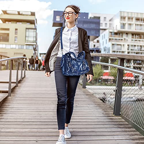 Image of Designer Denim Handbags for Women Hobo Tote Bag Crossbody Denim Purses Blue Jean Shoulder Bag