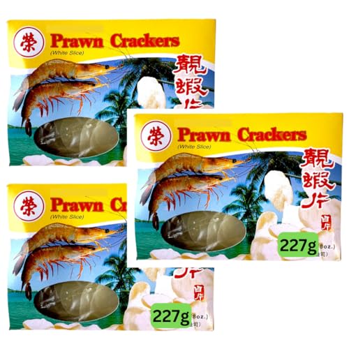 Prawn Crackers Uncooked - Asian Shrimp Chips for snacks and salad (3x227g)
