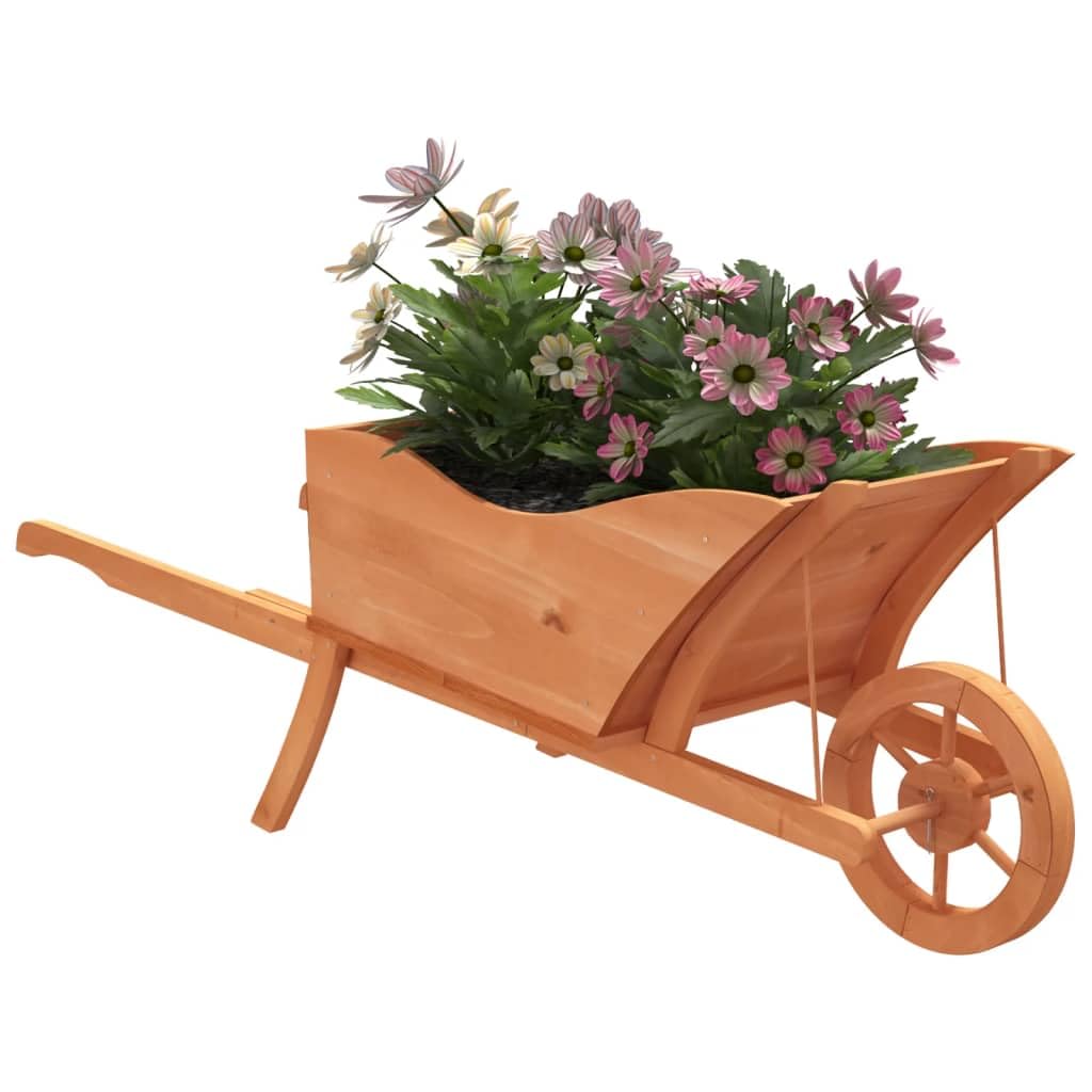 Donica na rośliny, taczka z litego drewna jodłowego, 128 x 45,5 x 43 cm, z drewnianym kółkiem i uchwytami, 40 l, wózek ogrodowy na kwiaty, warzywa i ziemię do roślin
