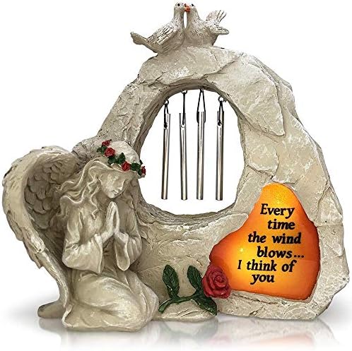 Solar Powered Angel for Graves Memorial with Wind Chimes 