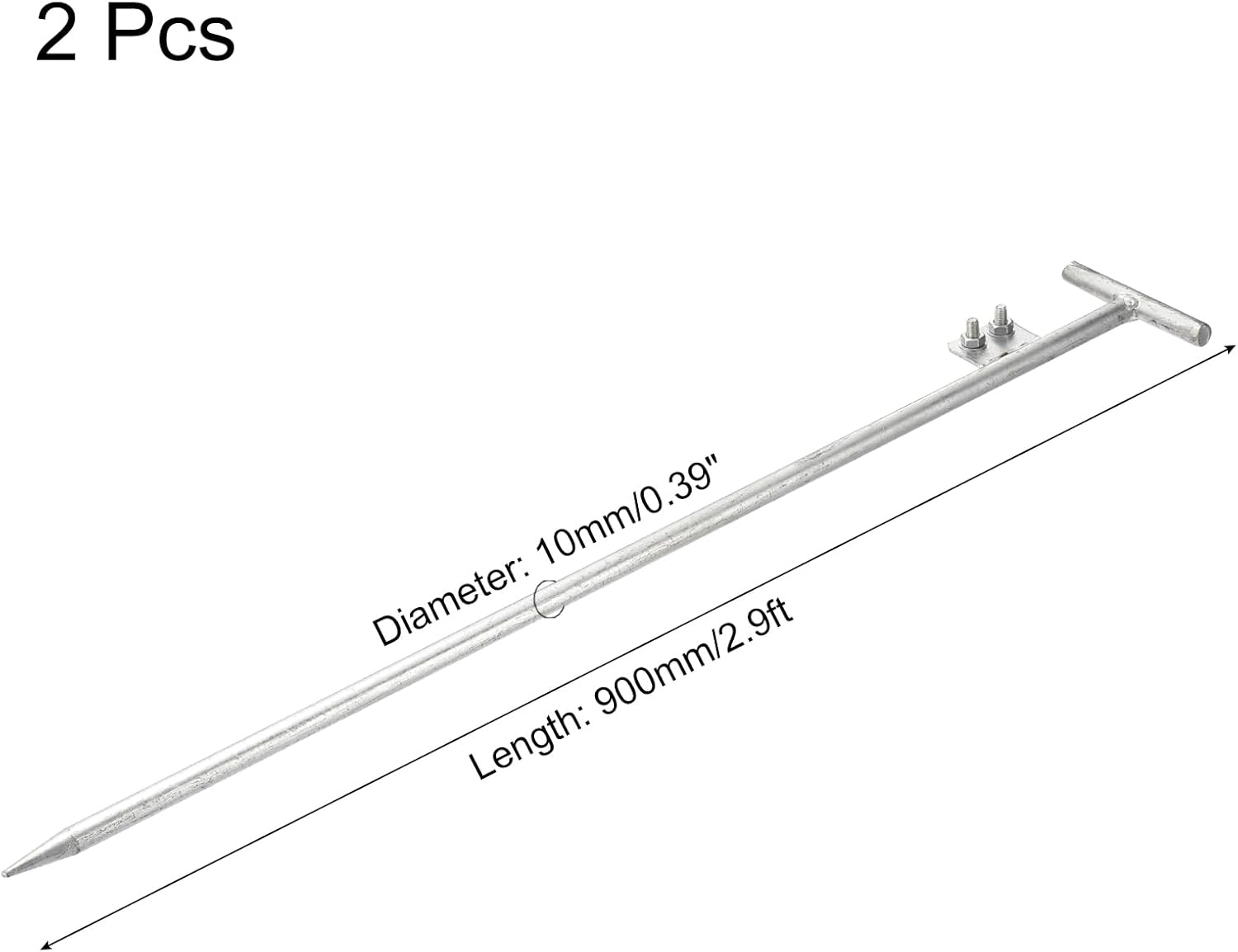 MECCANIXITY 2 Pcs Ground Rod Hot Galvanized Grounding Pin 2.9ft T-Shape Welding Plate Single Hole Grounding Stake for Antenna Satellite Dish Electric Fence