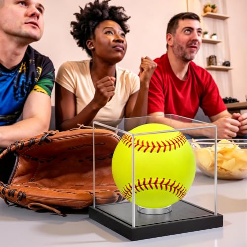 Image of Hooqict Softball Display Case Clear Acrylic Ball Holder Softball Holder Display Case UV Protected with Wood Base Stand Championship Sports Collections Box for Game Ball Baseball