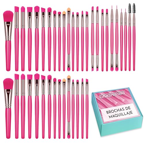 Brochas de maquillaje profesional set 40 piezas cerdas de calidad pinceles maquillaje con corrector brocha para sombra de ojos Fucsia