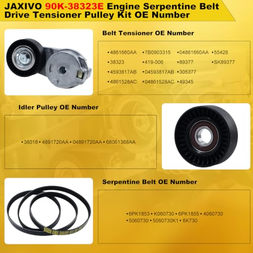 Image of 90K-38323E Serpentine Belt Drive Tensioner Pulley Component Kit for V8 5.7L Gas 13-18 Ram 1500,19-22 Ram 1500 Classic,Replace 4861660AA,4891720AA,K060730