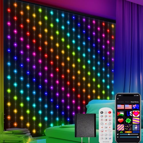 CoziTech Smart Curtain Lights, Color Changing 400 LED Curtain Lights 6.6 * 6.6 FT, RGB DIY String Fairy Light for Bedroom Backdrop Party Indoor Outdoor Easter Decoration (APP +Remote Control)