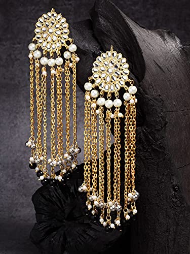 Image of Karatcart Kundan Tassel Earrings for Women (Pink and Green Beads)