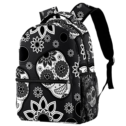 Sac à dos tête de mort et fleurs pour campus et voyage