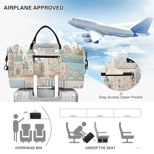 Elegant Checkered Castles Travel Duffel Bag, Shoulder Weekender Overnight Bags - Large Gym Bag with Wet Pocket2