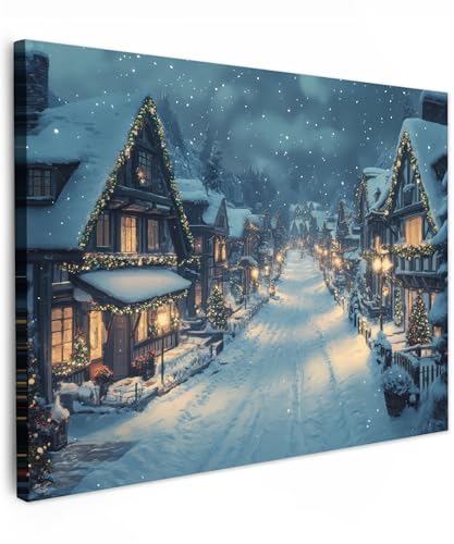 MuchoWow© Cuadros Decoracion Salon Modernos 80x60 cm para Dormitorios Cuadro Decorativos de Salon Lienzos Decorativo Pared Decoracion Dormitorio Matrimonio Pueblo de Navidad - Nieve