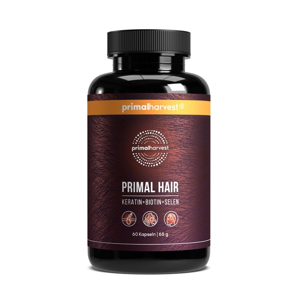 Primal Harvest Hair Complex - Complément pour la vitalité des cheveux, riche en kératine, biotine, zinc, sélénium et vitamines B, pour hommes et femmes (60 Count (1 Pack), Sans saveur)