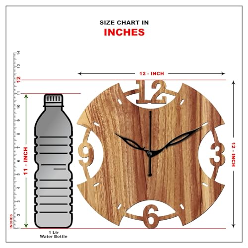 Image of SKYVILLA 12 Inch Wooden MDF Round Analog Wall Clock with English Numerals | Silent Quartz Movement | Lightweight Without Glass Design (Beige)