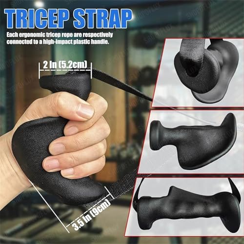 Image of SHOPOFLUX- Ergonomic D Handle Grips - Cable Machine Attachment for T-Bar Row, Tricep, Pull Exercise - Strength Training Handles for Home & Commercial Gym (Set of 2) (Black TPE)