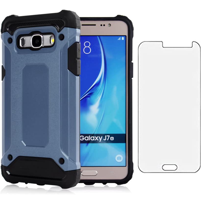 Asuwish Phone Case for Samsung Galaxy J7 2016 with Tempered Glass Screen Protector Cover and Cell Accessories Dual Layer Slim Soft Silicone Hybrid Full Body Protective J 7 J710 7J Women Men Navy Blue