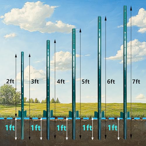 Image of ARIFARO Sturdy Duty Metal Fence Posts 6 Feet,Pack of 10, 3-4-5-6-7 Feet No Digging Garden U Post for Wire Fencing Steel Poles for Yard, Outdoor