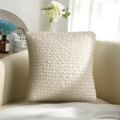 MeiMeilio Decorative Throw Pillow Cover Elastic Couch Pillow Covers 18 x 18 & 20 x 20 Inch with Invisible Zipper Cushion Case for Bed Couch Sofa Living Room Home Decor (Pack of 1, Ivory)