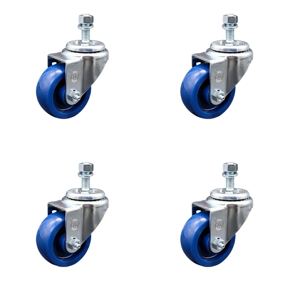 Solid Polyurethane Swivel Threaded Stem Caster Set of 4 w/3