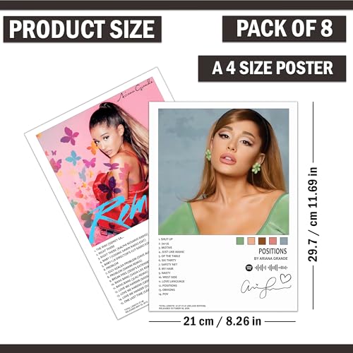 Image of Flybuy Hub Wall Art Posters, 20x30 cm (A4), Self-Adhesive, F-1 Racing Design for Bedroom, Living Room, Office (Ariana Grandee)