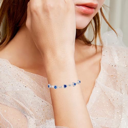 Birthstone Bracelets for Women Sterling Silver Gemstone Heart Tennis Bracelets Halo Christmas Fine Jewelry Charm Link for Her 7 Inches2