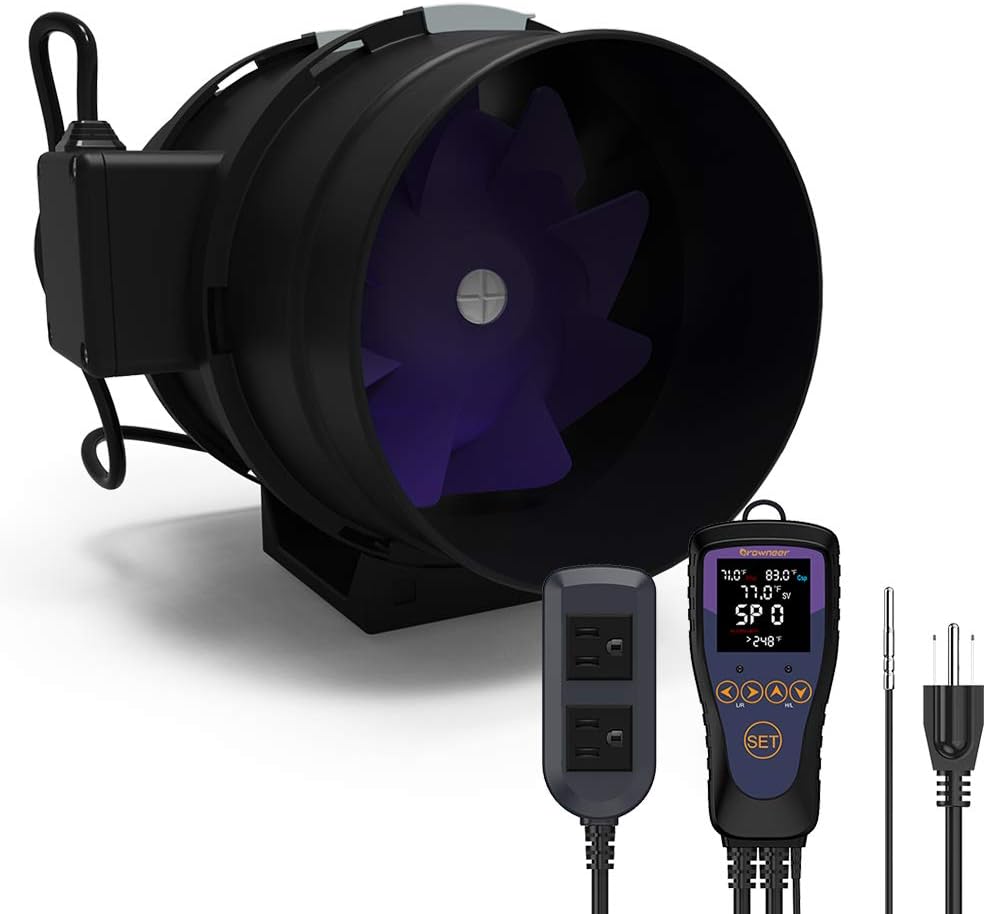 GROWNEER 8 Inch 800 CFM Inline Duct Fan with Temperature Speed Controller, Mixed Flow Ventilation Exhaust Fan & Cooling Digital Thermostat, HVAC Combo for Grow Tents, Hydroponics