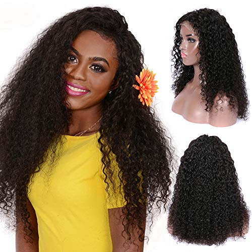 Kinky Curly Human Hair 3 Bundles With 13X4 Lace Frontal Free Part Ear To Ear With Baby Hair Around Unprocessed Virgin Human Hair Extensions Double Weft 100G/Pcs Natural Color（8 10 12+8Frontal）