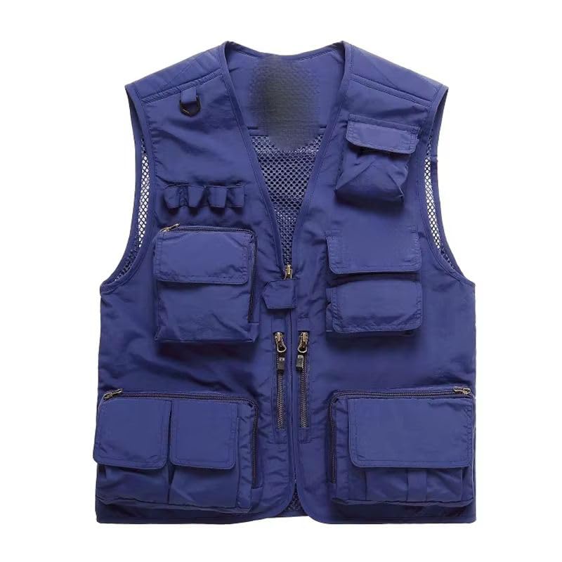 Chaleco de pesca para hombre multibolsillos chaleco fino transpirable cuello en V 3
