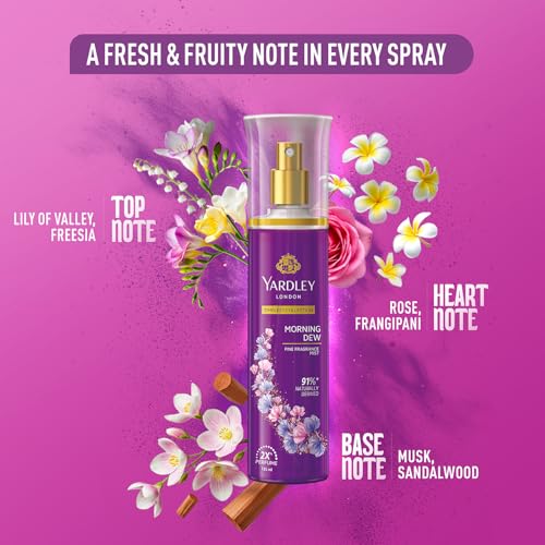 Yardley London Morning Dew Fine Fragrance Body Mist Spray | 2X Perfume for Women | 91% Naturally Derived | Lily of the Valley & Frangipani - view 5