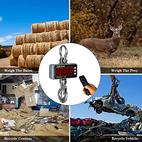 Toyo-Intl 1000Kg/2000Lb Digital Crane Scale Heavy-Duty Industrial Hanging Scale With Remote Control Smart Type Led Display Ce Certified Electronic Weighing Crane Scale (Silver) #TOP6