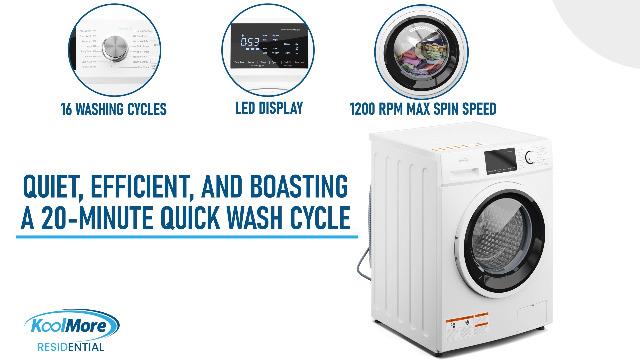 Image of KoolMore 24 inch Front Load Washing Machine, 2.7 Cu. Ft., Space Saving Unit with 20-Minute Quick Wash, 12 Washing Cycles, Quiet Inverter Motor [White] [120V] (FLW-3CWH)