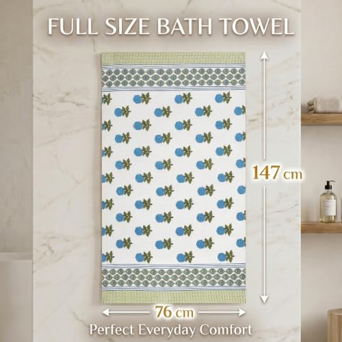 Image of Mafatlal Madhuban 250 GSM Textured Bath Towel | 147 x 76 cm | Waffle Weave Surface for Body Cleansing, Gentle Scrubbing, Bathing and Personal Hygiene | Royal Blue