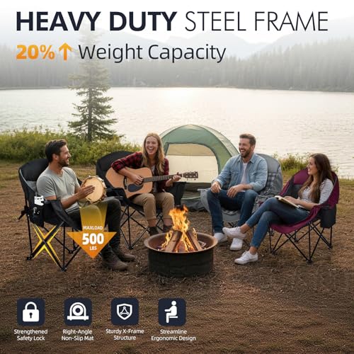 Image of Oversized Camping Chair for Adults 2 Pack - Heavy Duty Outdoor Padded Chair
