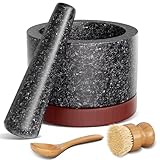 Mörser mit Stößel Set, Gewürz- und Kräutermühlen-Set, Pillenzerkleinerer, Machen Sie frische Guacamole zu Hause, Mahlschale aus massivem Stein (Schwarz G, groß)