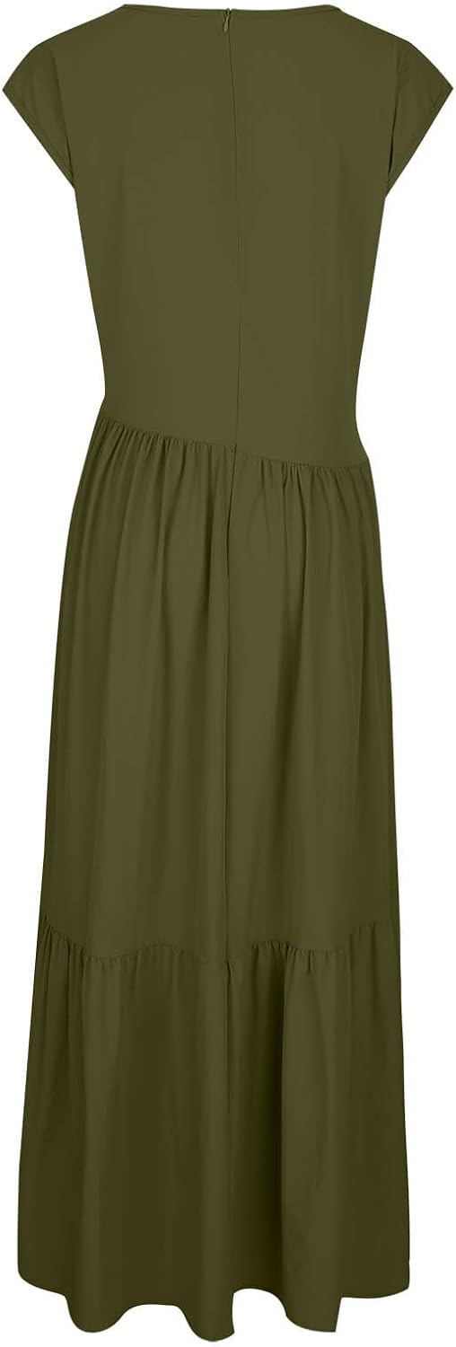 Women's Cocktail Dresses Dressy Casual Loose Sleeveless Ruffle Hem Pleated Flowy Long Maxi Dress Evening Party Dress
