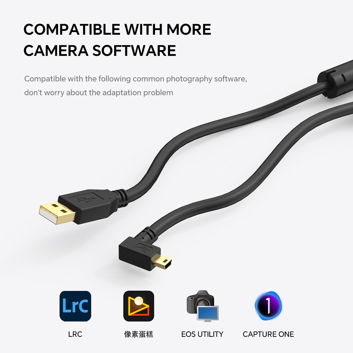 16ft USB Mini 2.0 to USB A Data Cable, Type A Male to Mini-B Female Cable for Fast Data Transfer, Right-Angle TPE Durable Charging Cord Compatible with PS3/GoPro Hero/Dash Cam/Canon Nikon DSLR Camera