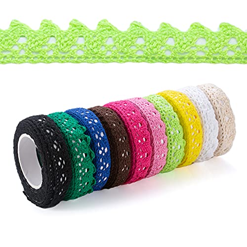 10 Rolle Spitzenband Selbstklebende bunt Deko Spitze Selbstklebend Vintage Dekoband Spitzenband Bordüre Selbstklebend Spitzenbort Stoffband Bänder blau,Grün rot,Braun,Beige,Weiß,Schwarz für Basteln