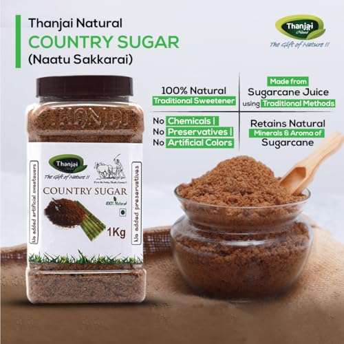 Image of Thanjai Natural 10kg Jar Sugarcane Jaggery Powder /Country Brown Sugar /Naatu Sakkarai - Organically Processed 100% Natural (10kg Jar)