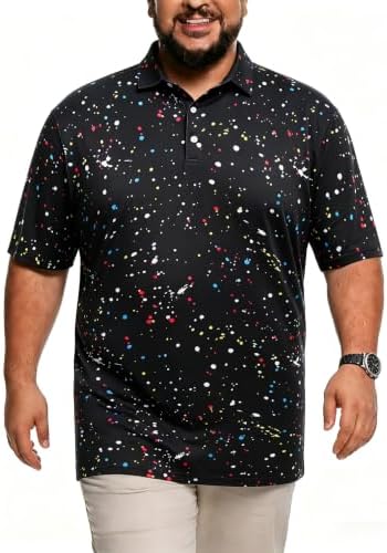 uideazone Men's Big & Tall Golf Polo Shirts - Quick Dry Moisture Wicking Short Sleeve Polo, Black Tie-Dye Performance Shirts for Mens,4XL