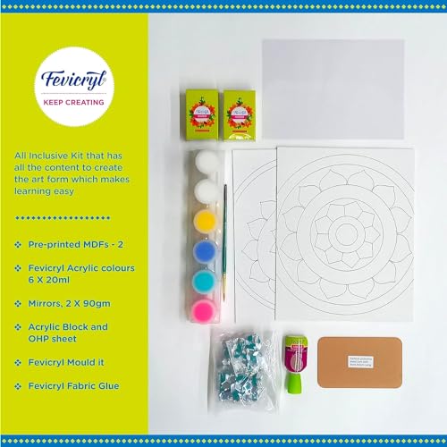 Image of Fevicryl Mandala & Lippan Art of India Kit | Includes Pre-Printed Circular Wooden MDF Board, Acrylic Paints, Brushes | DIY, Art & Craft Kit | Ideal for Artists, Gifting