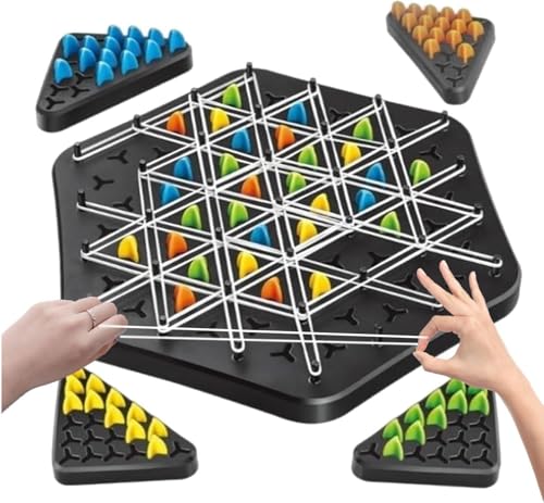 Image of Chain Triangle Chess Game Triggle Rubber Band Game for Kids & Adults, Fun Family Board Game, Brain Teaser Puzzle Interactive Chess 2-4Pla (Chain Traingle Chess Game)