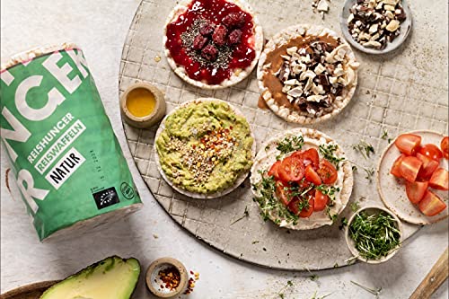 REISHUNGER BIO Reiswaffeln Natur aus Bio-Vollkorn Reis 12x100g - Veganer, Glutenfreier & Fettarmer Snack ohne Zusatz von Salz & Zucker