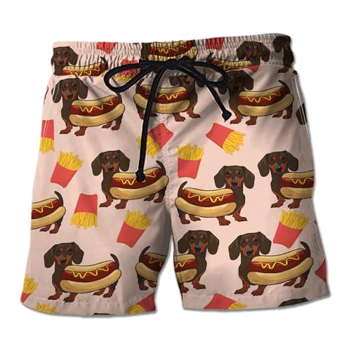 V-DECORPARKS Dachshund Mens Swim Trunks - Dog Lover Swimming Trunk for Men - Beach Shorts, Mens Swim Shorts 38