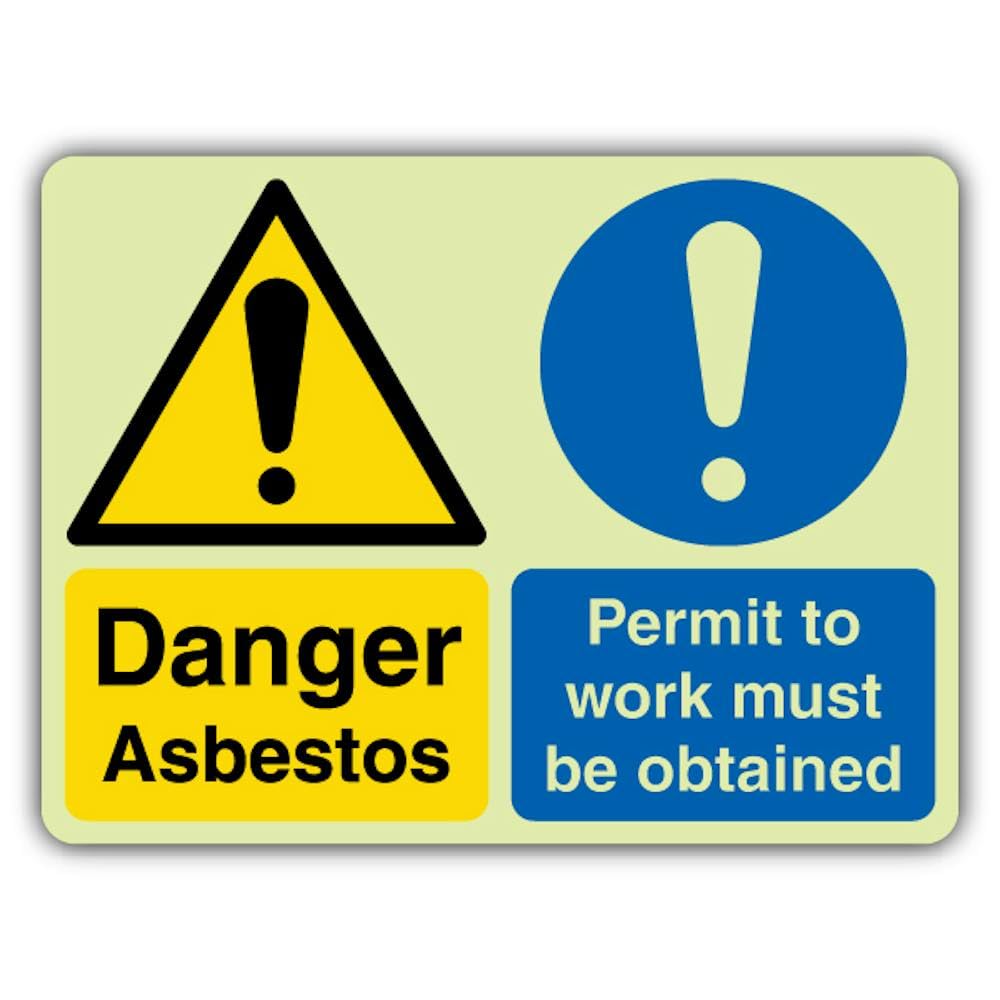 V Safety Glow In The Dark Danger Asbesto - Señal de advertencia de peligro de amianto - 800 x 600 mm - Hecho de plástico rígido de doble brillo - Señalización de advertencia de peligro - Fabricado en